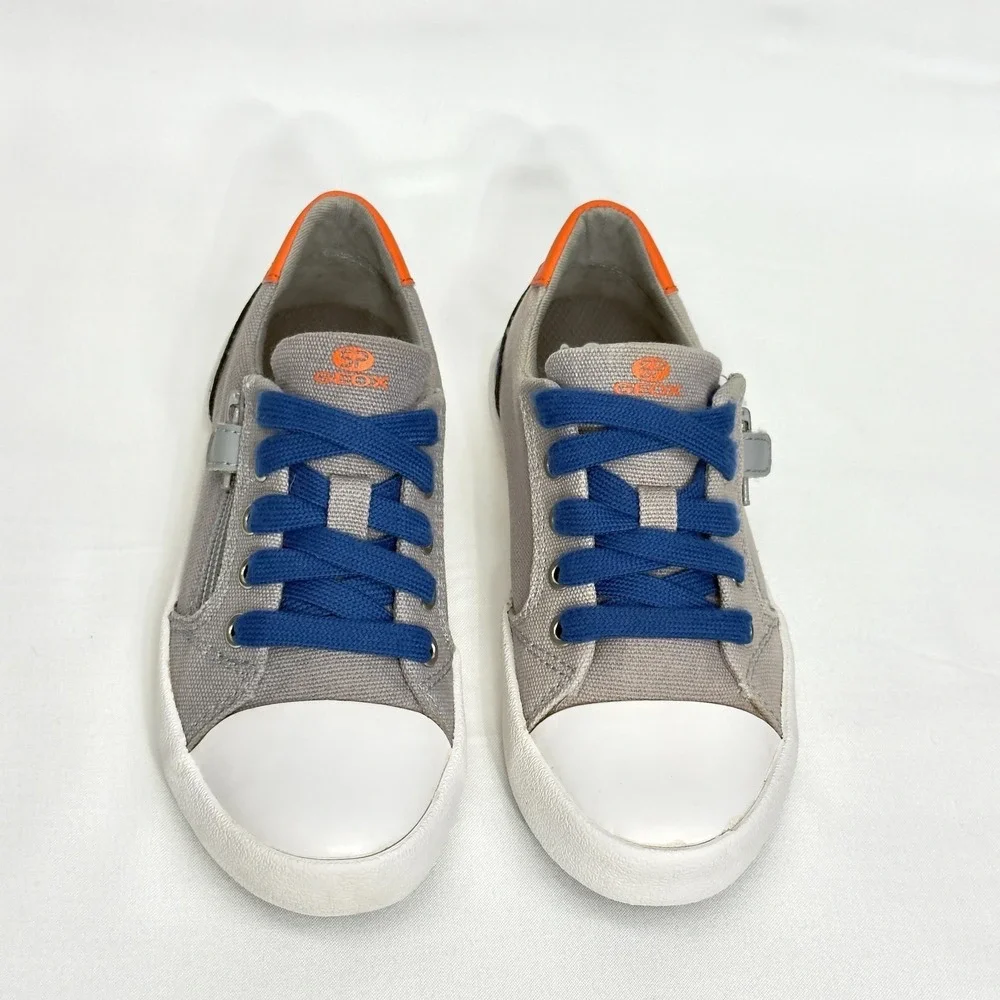 Geox Boy's Gisli Canvas Sneaker Lace‎ up/Zipper-Strap Gray Blue US 12/ EUR 30